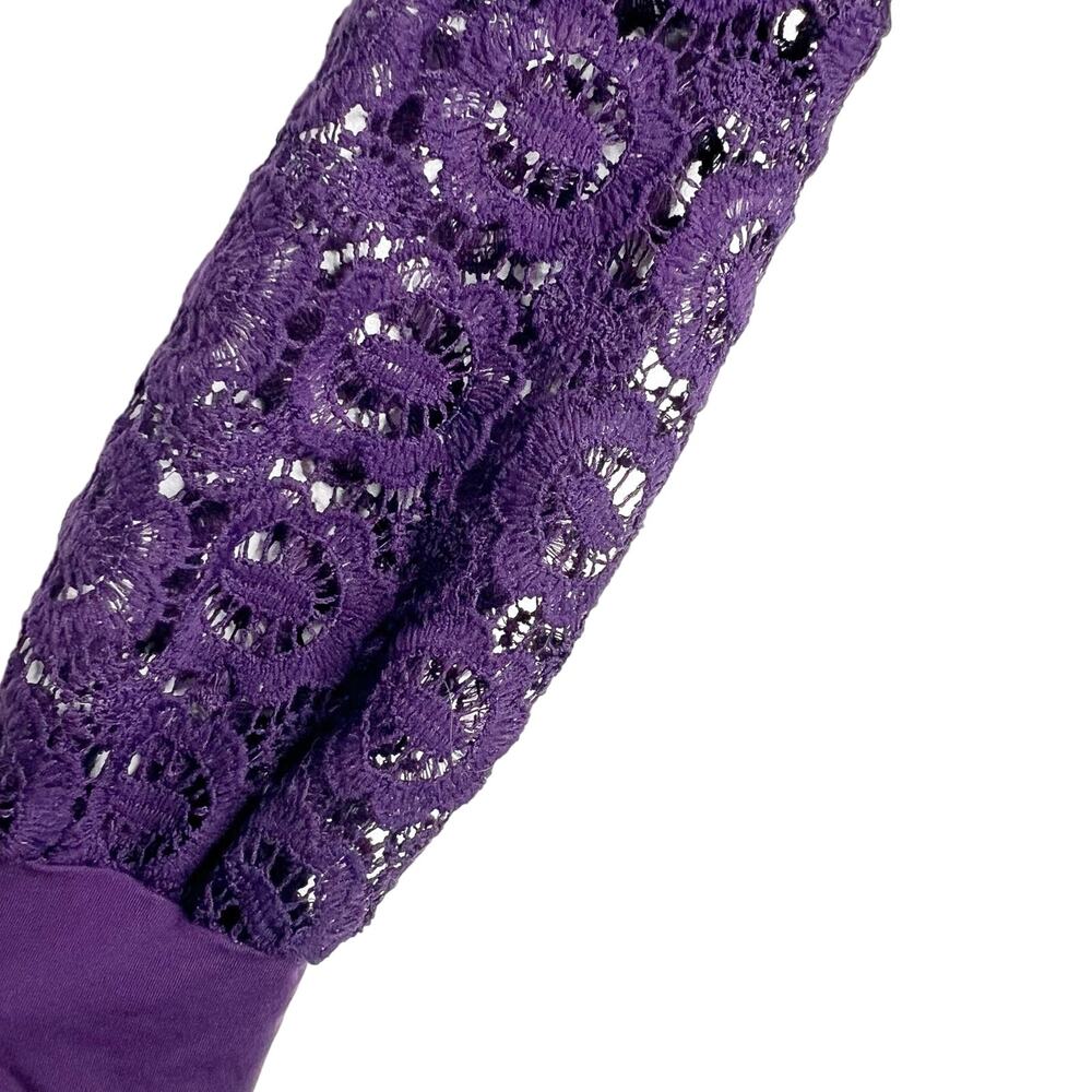 AMARYLLIS Crochet Lace Long Sleeve Blouse Pullover Crewneck Purple Plus Size 1XL - Picture 6 of 9